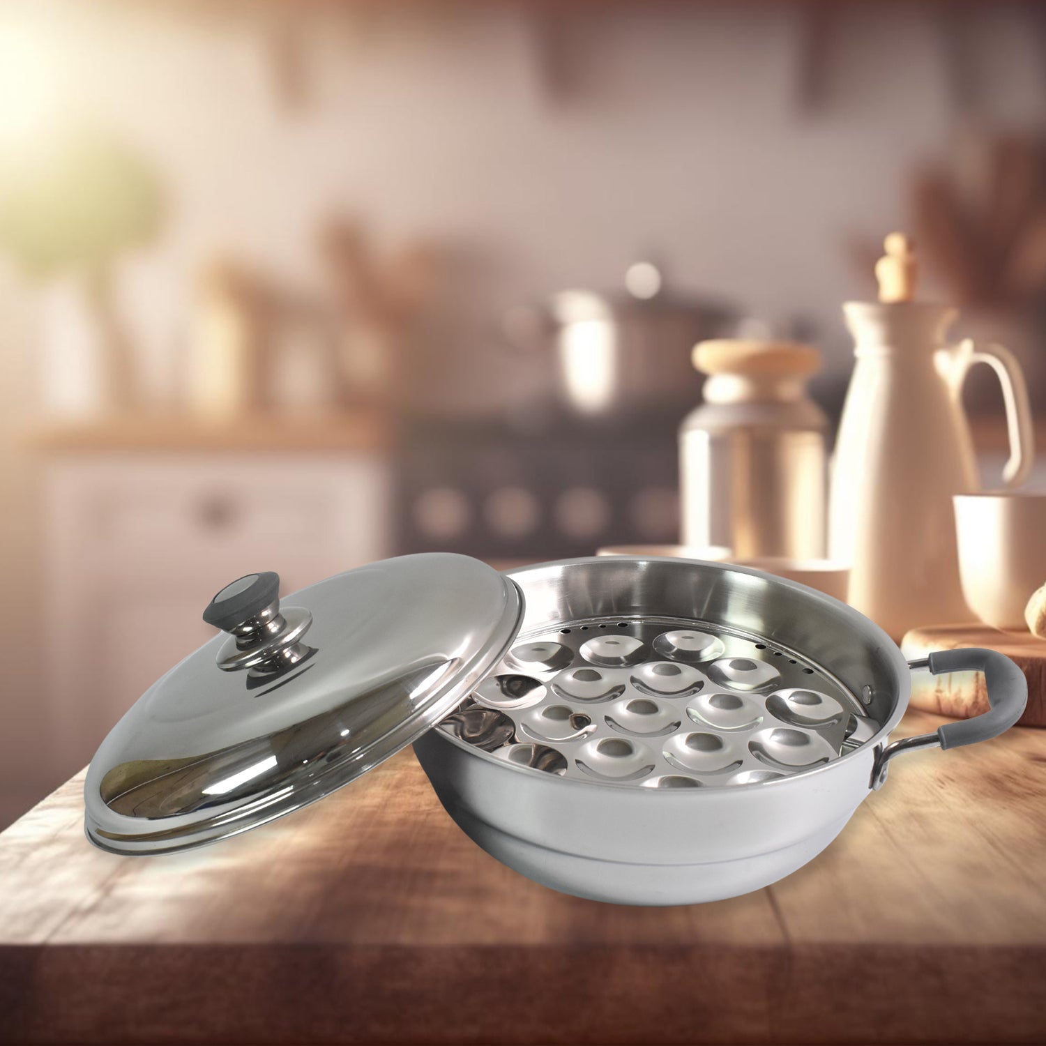 Stainless Steel Triply Multi Kadai idli, dhokla, Patra,  Mini idli plates, kadai with Lid  (8 Pcs Set / Free Glass Transparent Lid) Stainless Steel Triply Multi Kadai idli, dhokla, Patra,  Mini idli plates, kadai with Lid  (8 Pcs Set / Free Glass Transparent Lid)